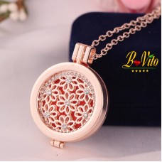 Collier diffuseur de parfum ou d’huile essentielle « Fleur » avec strass 