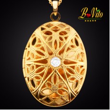 Collier diffuseur de parfum ou d’huile essentielle médaillon ellipse «Fleur» avec strass, plaqué or